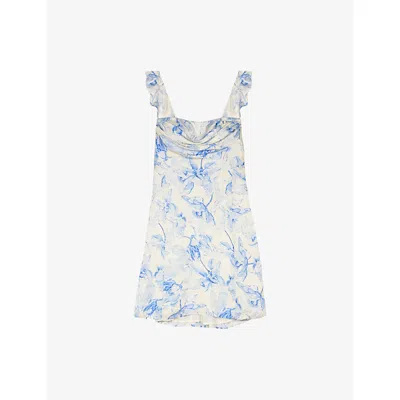 MAJE WOMENS BLEUS FLORAL-PRINT WOVEN MINI DRESS