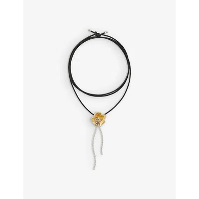 Maje Womens  Flower Diamante-embellished Brass And Cotton Choker Necklac In Or