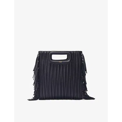 Maje Womens  Fringed-trim Leather Shoulder Bag In Noir / Gris