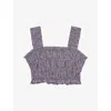 Maje Womens Gingham-print Sleeveless Smocked Crop Top Bicolore In Bicolore