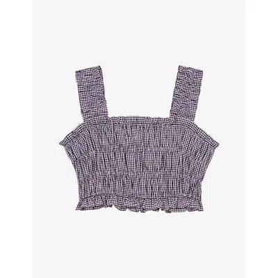 Maje Womens Gingham-print Sleeveless Smocked Crop Top Bicolore