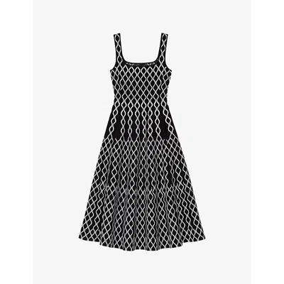 MAJE WOMENS BICOLORE GRID-PATTERN SQUARE-NECK KNITTED MIDI DRESS