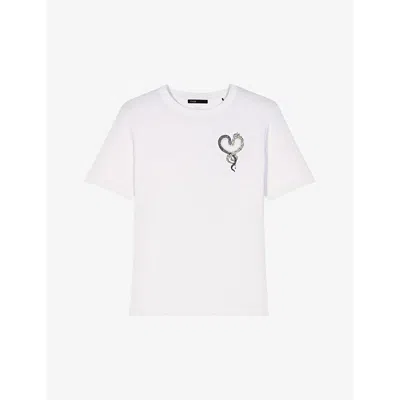 Maje Womens Heart-embellished Short-sleeved Cotton-jersey T-shirt Bicolore