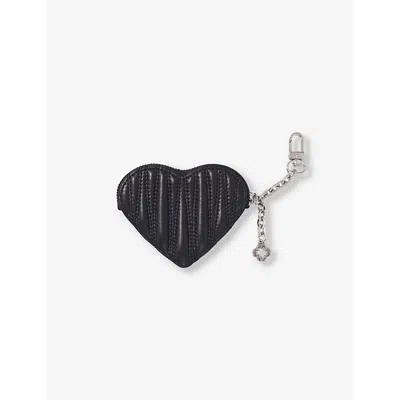 Maje Womens  Heart Zipped Metallic-leather Pouch In Noir / Gris