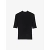 Maje Womens  High-neck Short-sleeve Stretch-cotton Jumper In Noir / Gris