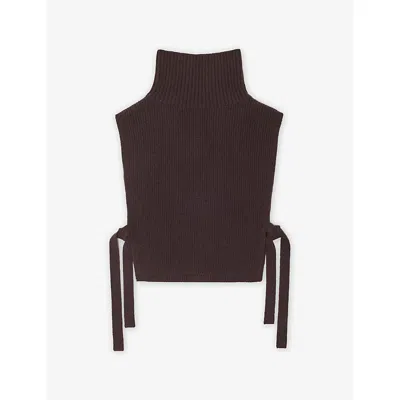 Maje Womens  High-neck Side-tie Wool And Cashmere Collar In Dark Brown