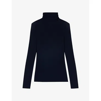 Maje Womens  High-neck Slim-fit Wool And Silk Jumper In Black