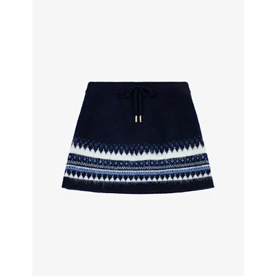 Maje Womens  Jacquard Fair-isle Wool Mini Skirt In Navy