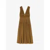 Maje Womens Jewel-embellished Pleated Cotton-blend Maxi Dress Bruns In Bruns