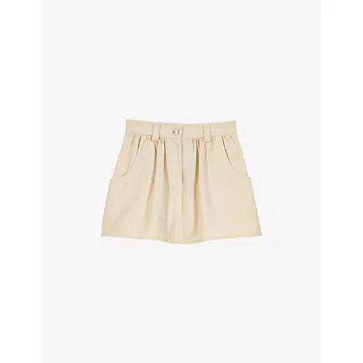Maje Womens Ecru Layered Side-pocket Cotton Skort In Brown