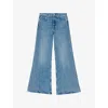 Maje Womens Bleus Leaf-embroidered Wide-leg Stretch-denim Jeans In Bleus