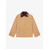 Maje Cotton Coat With Leather Collar In Naturels