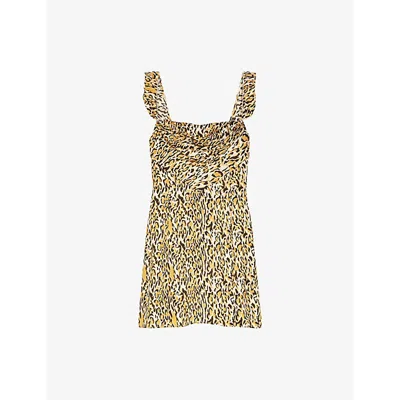 Maje Womens  Leopard-print Sleeveless Woven Mini Dress In Marron/brown