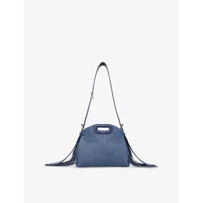 Maje Womens Bleus Logo-embossed Fringed-trim Denim Cross-body Bag