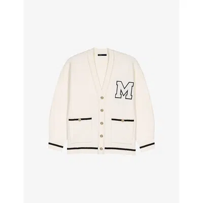 Maje Womens Ecru Logo-embossed Long-sleeve Stretch-knit Cardigan In Neutral