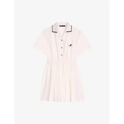 Maje Womens White Logo-embroidered Button-down Cotton-poplin Mini Dress In Pink