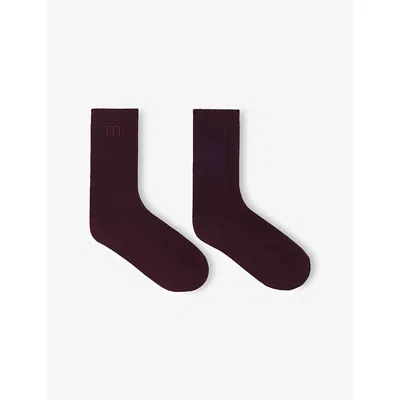 Maje Womens Burgundy Logo-embroidered Stretch-cotton Ankle Socks In Purple
