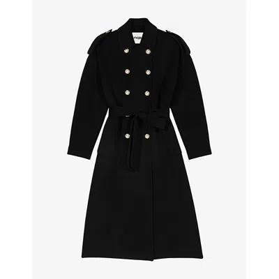 Maje Belted Double-breasted Coat In Black
