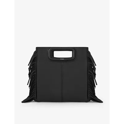 Maje Fringed M Bag In Suede In Noir / Gris