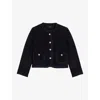 MAJE WOMENS NOIR / GRIS METALLIC-EMBELLISHED CROPPED TWEED JACKET