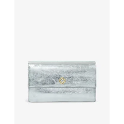 Maje Womens  Metallic Logo-embellished Leather Wallet On Chain In Noir / Gris