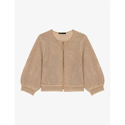 Maje Rhinestone Knit Cardigan In Brown