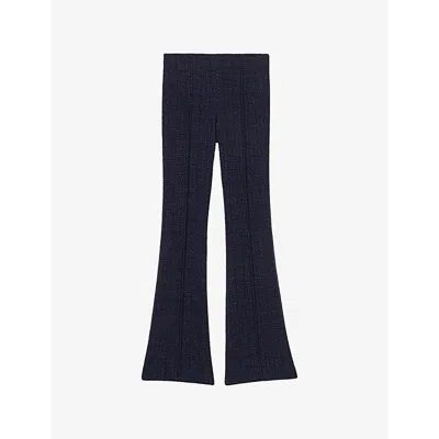 Maje Womens Metallic-weave Flared-leg High-rise Tweed Trousers Bleus