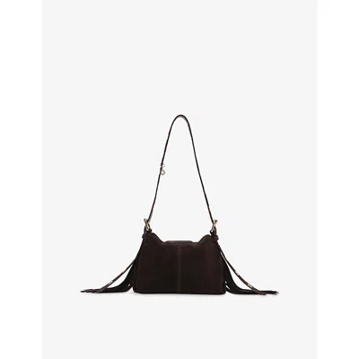 Maje Womens Dark Brown Miss M Mini Suede Shoulder Bag