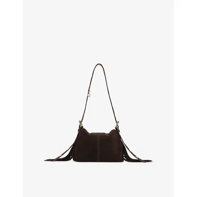 Maje Womens  Miss M Mini Suede Shoulder Bag In Dark Brown