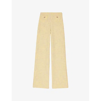 MAJE WOMENS JAUNES / ORANGES PATCH-POCKET STRAIGHT-LEG TWEED TROUSERS
