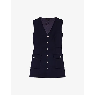 Maje Womens Patch-pocket V-neck Woven Mini Dress Bleus