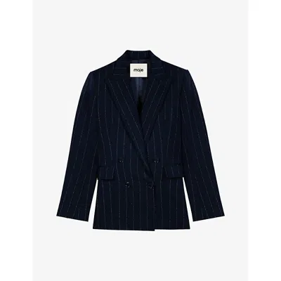 Maje Womens  Pinstriped Double-breasted Woven Blazer In Navy