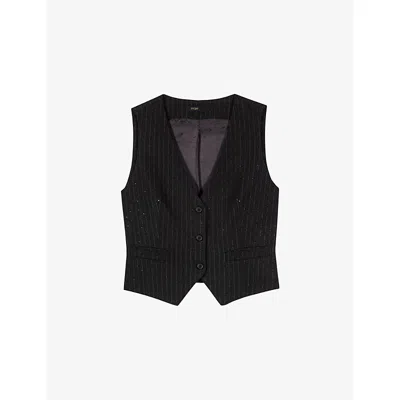 Maje Womens  Pinstriped V-neck Stretch-woven Vest In Black