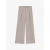 Maje Womens  Pintuck-seam Mid-rise Wide-leg Woven Trousers In Noir / Gris
