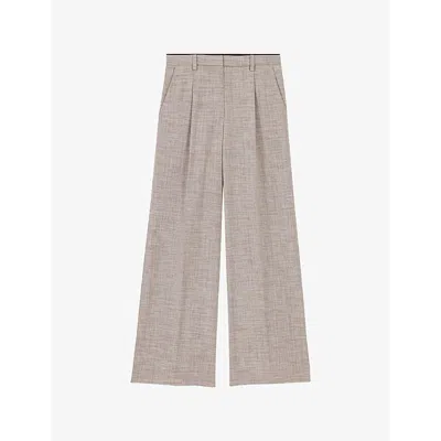 Maje Womens  Pintuck-seam Mid-rise Wide-leg Woven Trousers In Noir / Gris