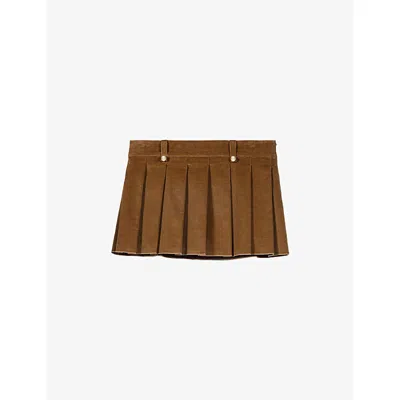 Maje Womens  Pleated Corduroy Mini Skirt In Brown