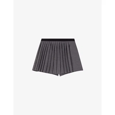 Maje Womens Grey Pleated Elasticated-waist Stretch-woven Mini Skirt In Gray