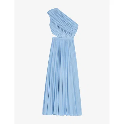 Maje Womens Blue Sky Pleated One-shoulder Woven Maxi Dress