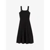 Maje Womens  Pleated Scoop-neck Knitted Midi Dress In Noir / Gris