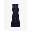 Maje Womens Bleus Pleated Sleeveless Knitted Maxi Dress In Bleus