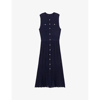 Maje Womens Bleus Pleated Sleeveless Knitted Maxi Dress