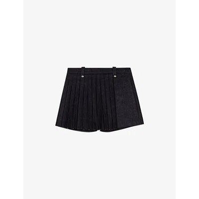 MAJE WOMENS NOIR / GRIS PLEATED STRETCH-COTTON SHORTS
