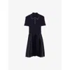 Maje Womens Navy Polo-collar Pleated Stretch-woven Mini Dress In Blue