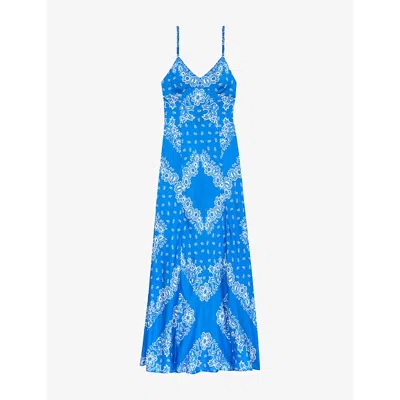 Maje Womens Sky Blue Bandana Print Printed V-neck Woven Maxi Dress