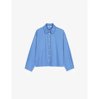 Maje Womens  Pussybow Long-sleeved Cotton Shirt In Blue