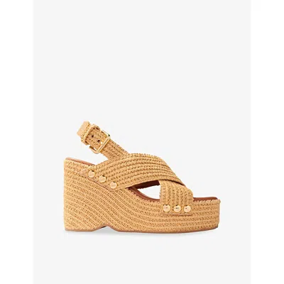 MAJE WOMENS BRUNS RAFFIA-EFFECT HEELED WEDGE SANDALS EUR 40 / 7 UK