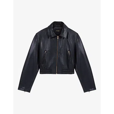 MAJE WOMENS REGULAR-FIT ZIP-UP CROPPED LEATHER JACKET NOIR / GRIS