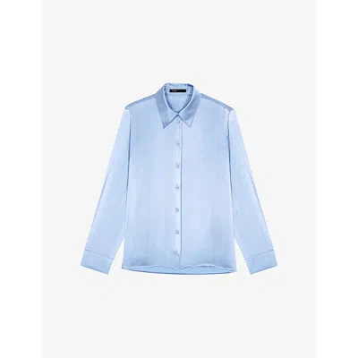Maje Womens Relaxed-fit Long-sleeved Silk Shirt Bleus