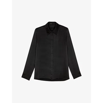 Maje Womens  Relaxed-fit Long-sleeved Silk Shirt In Noir / Gris