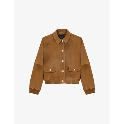 Maje Womens Camel Relaxed-fit Side-pocket Suede Jacket In Brown
